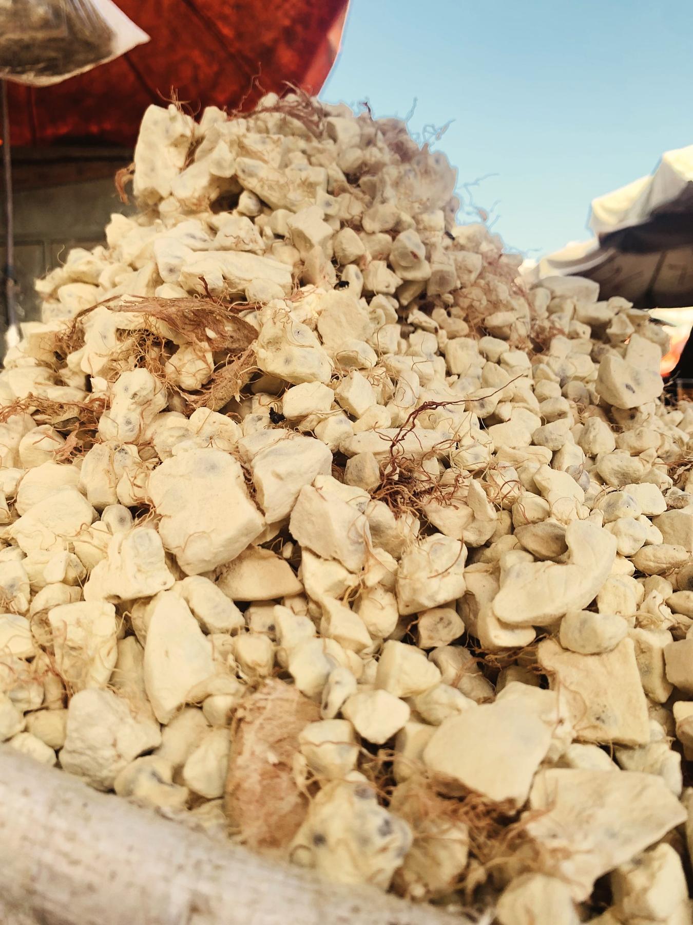 Chunks of dried baobab pulp with red fibres